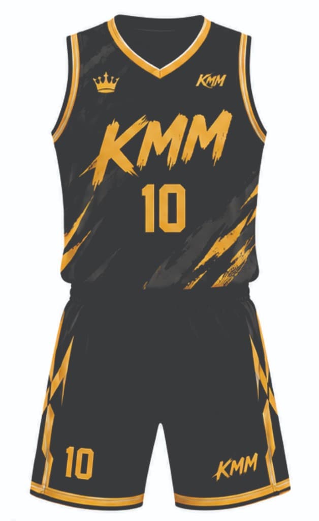 Black and gold KMM basketball uniform number 10